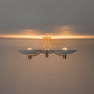 LightFixturesUSA - 3 - Light Modern Iron Brass White Saucer Semi Flush Mount - Ceiling Light - 40.6 in - 