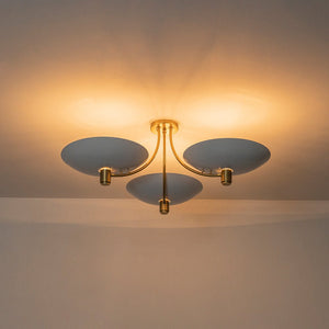 LightFixturesUSA - 3 - Light Modern Iron Brass White Saucer Semi Flush Mount - Ceiling Light - 40.6 in - 