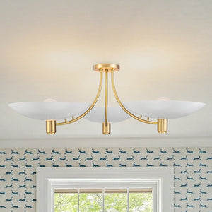 LightFixturesUSA - 3 - Light Modern Iron Brass White Saucer Semi Flush Mount - Ceiling Light - 40.6 in - 