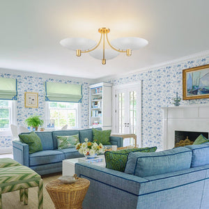 LightFixturesUSA - 3 - Light Modern Iron Brass White Saucer Semi Flush Mount - Ceiling Light - 40.6 in - 