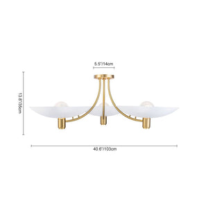 LightFixturesUSA - 3 - Light Modern Iron Brass White Saucer Semi Flush Mount - Ceiling Light - 40.6 in - 