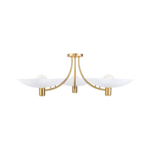 LightFixturesUSA - 3 - Light Modern Iron Brass White Saucer Semi Flush Mount - Ceiling Light - 40.6 in - 