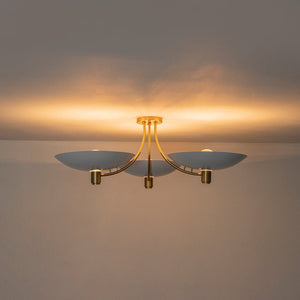 LightFixturesUSA - 3 - Light Modern Iron Brass White Saucer Semi Flush Mount - Ceiling Light - 40.6 in - 