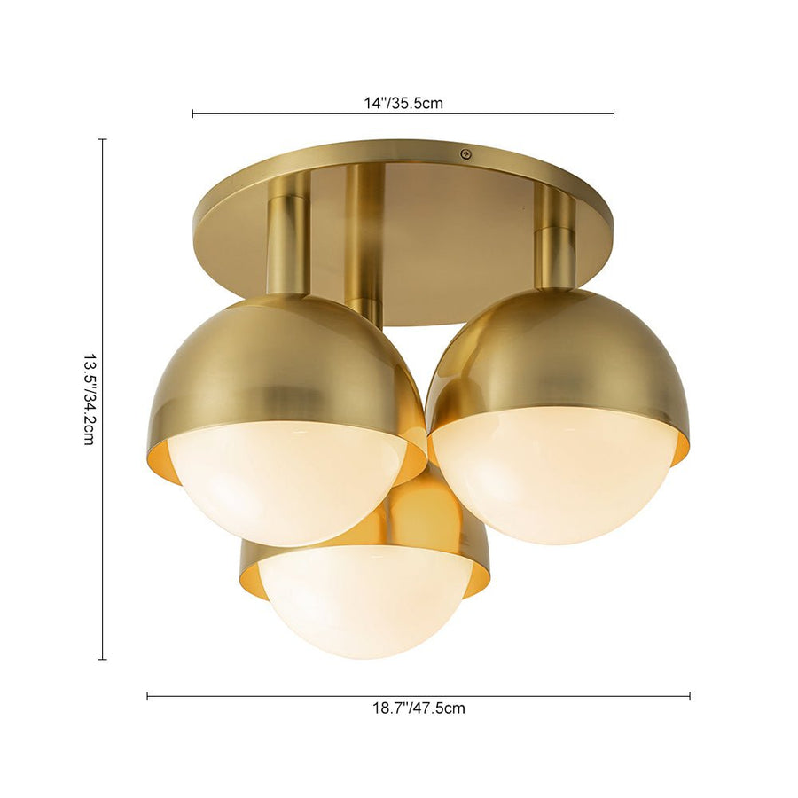 LightFixturesUSA - 3 - Light Opal Glass Globe Semi Flush Mount Light - Ceiling Light - 3 - Lt - Nickel