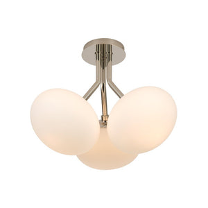 LightFixturesUSA - 3 - Light Opal Glass Sphere Semi Flush Mount Light - Ceiling Light - Brass - 