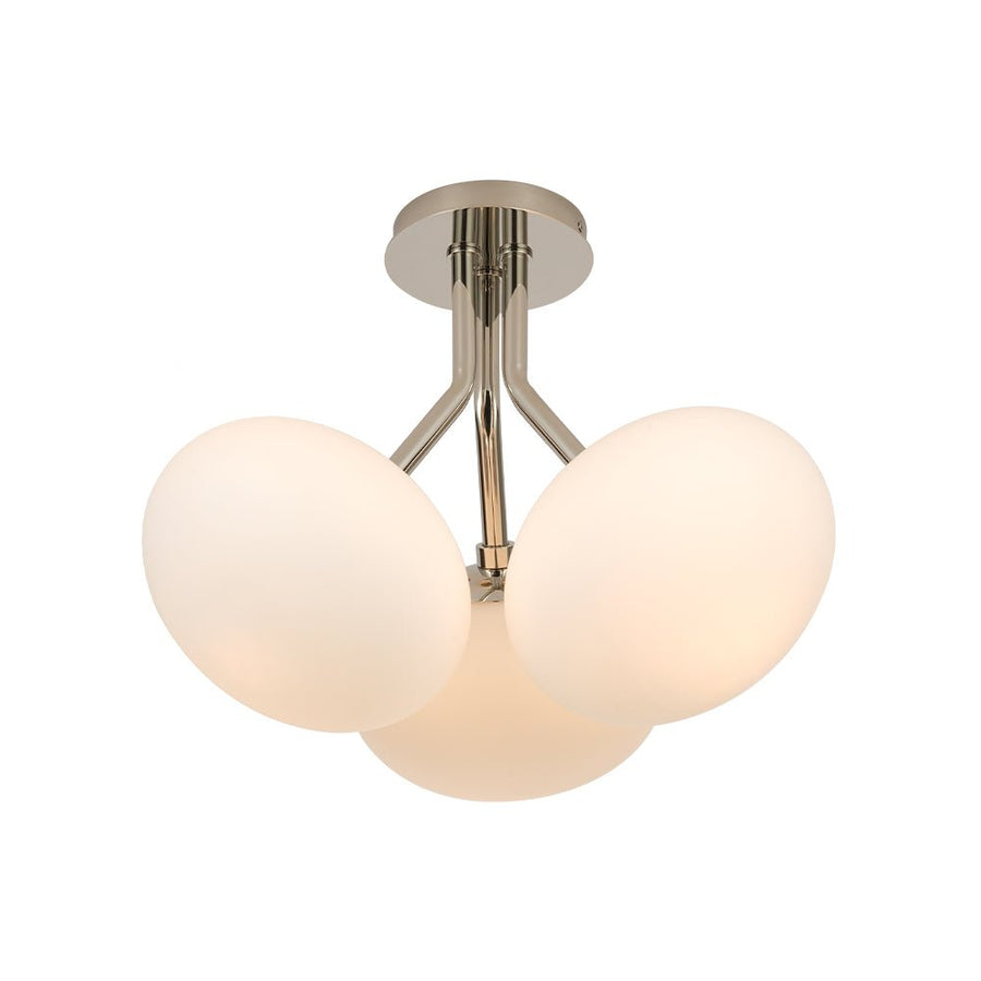 LightFixturesUSA - 3 - Light Opal Glass Sphere Semi Flush Mount Light - Ceiling Light - Brass - 