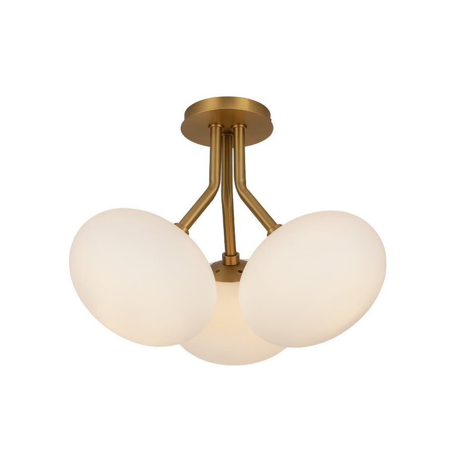 LightFixturesUSA - 3 - Light Opal Glass Sphere Semi Flush Mount Light - Ceiling Light - Brass - 