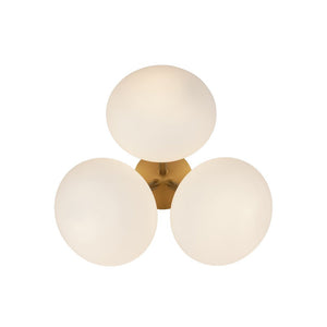LightFixturesUSA - 3 - Light Opal Glass Sphere Semi Flush Mount Light - Ceiling Light - Brass - 