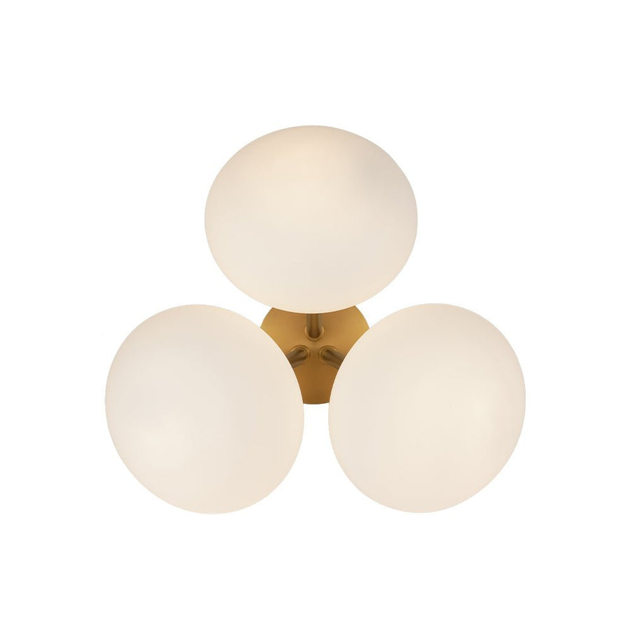 LightFixturesUSA - 3 - Light Opal Glass Sphere Semi Flush Mount Light - Ceiling Light - Brass - 