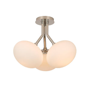 LightFixturesUSA - 3 - Light Opal Glass Sphere Semi Flush Mount Light - Ceiling Light - Brass - 
