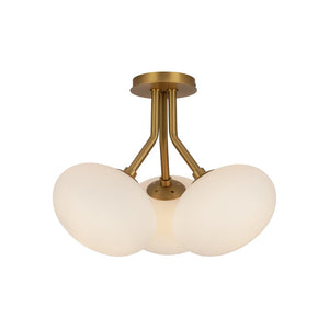 LightFixturesUSA - 3 - Light Opal Glass Sphere Semi Flush Mount Light - Ceiling Light - Brass - 