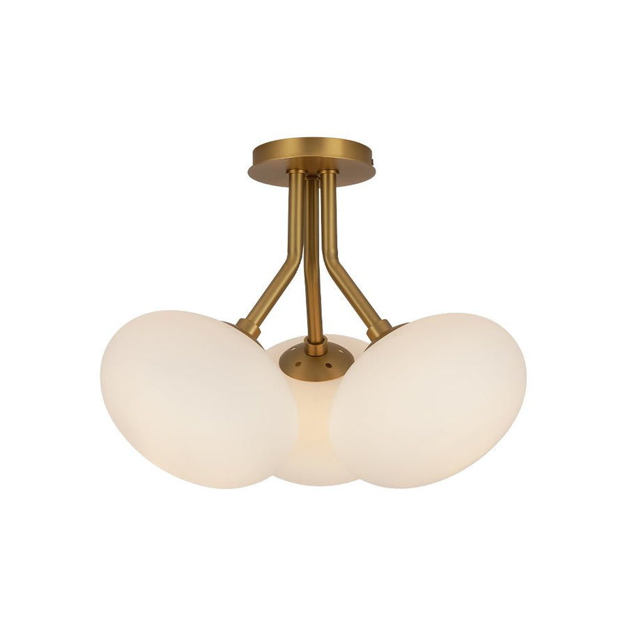 LightFixturesUSA - 3 - Light Opal Glass Sphere Semi Flush Mount Light - Ceiling Light - Brass - 