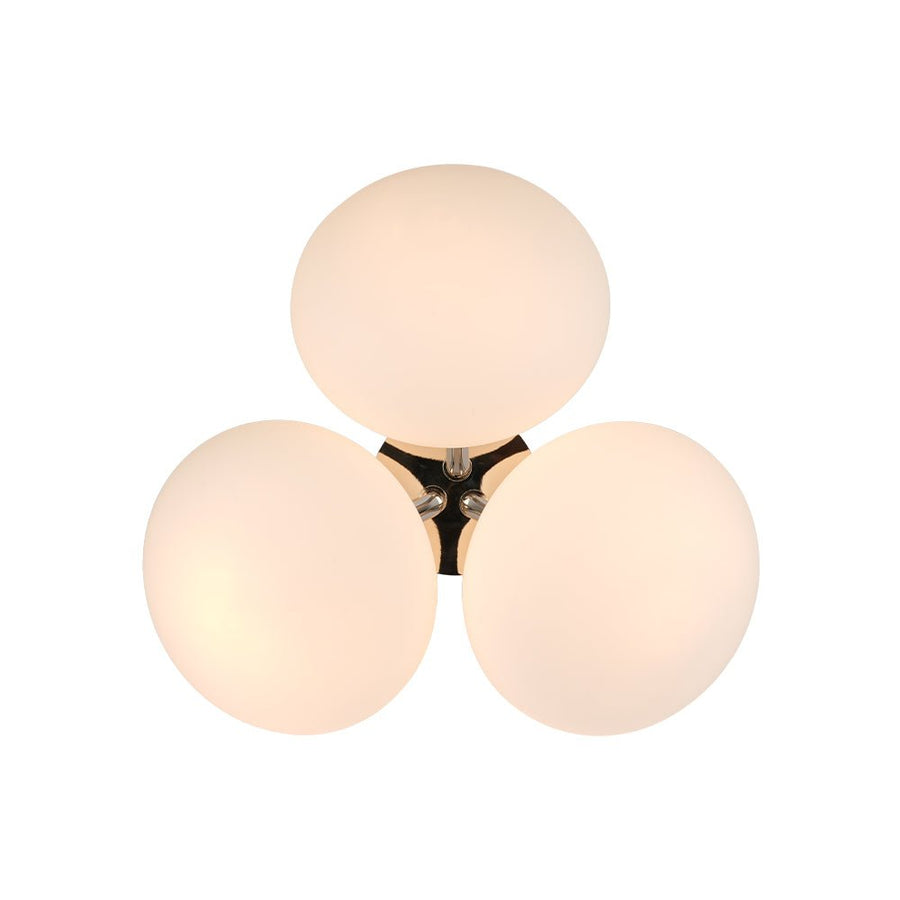 LightFixturesUSA - 3 - Light Opal Glass Sphere Semi Flush Mount Light - Ceiling Light - Brass - 