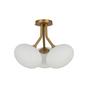 LightFixturesUSA - 3 - Light Opal Glass Sphere Semi Flush Mount Light - Ceiling Light - Brass - 