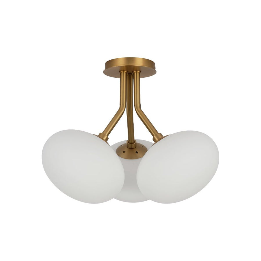 LightFixturesUSA - 3 - Light Opal Glass Sphere Semi Flush Mount Light - Ceiling Light - Brass - 