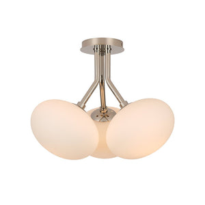 LightFixturesUSA - 3 - Light Opal Glass Sphere Semi Flush Mount Light - Ceiling Light - Brass - 