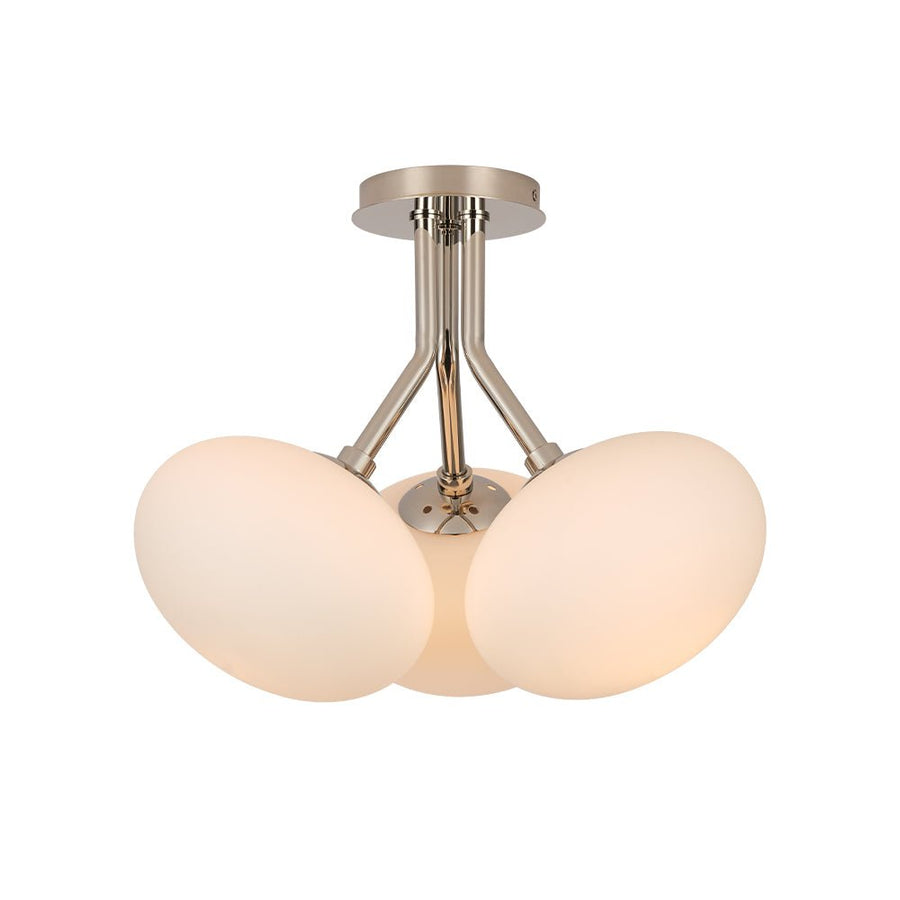 LightFixturesUSA - 3 - Light Opal Glass Sphere Semi Flush Mount Light - Ceiling Light - Brass - 