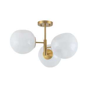 LightFixturesUSA-3-Light Opal Swirl Glass Globe Tiered Sputnik Semi Flush Mount-Chandelier-Brass-