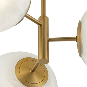 LightFixturesUSA-3-Light Opal Swirl Glass Globe Tiered Sputnik Semi Flush Mount-Chandelier-Brass-