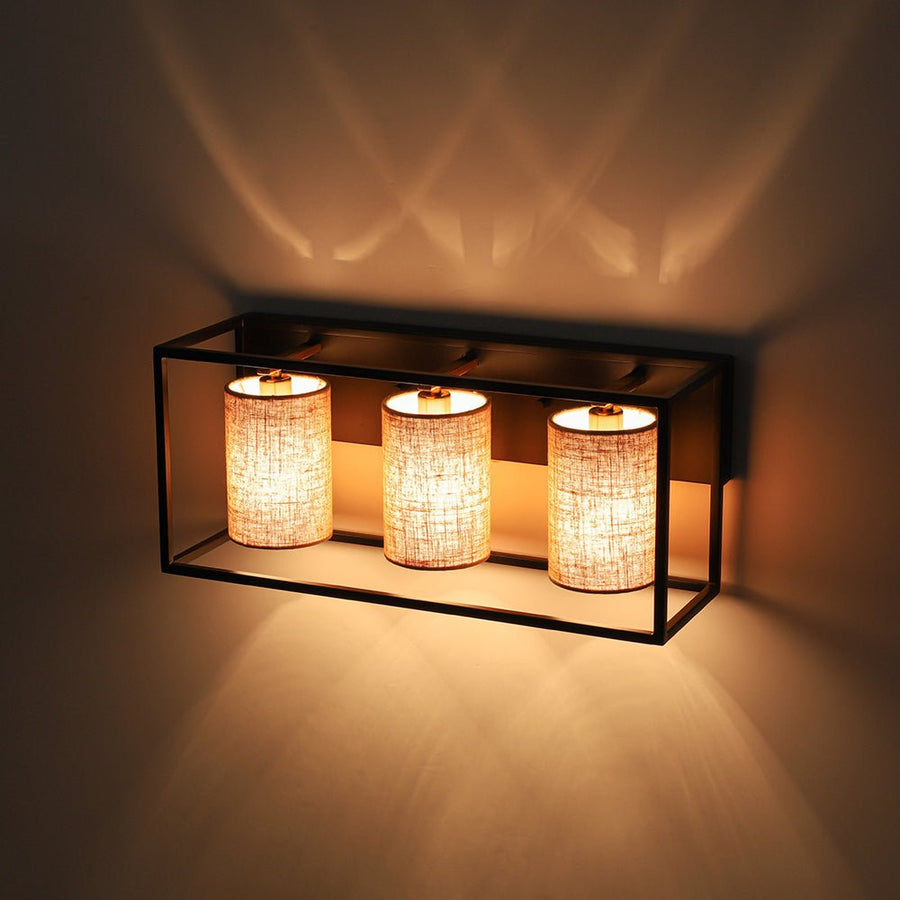 LightFixturesUSA - 3 - light Rectangular Black Frame Linen Wall Sconce - Wall Sconce - 20 in - 