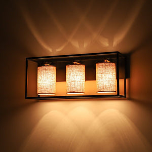 LightFixturesUSA - 3 - light Rectangular Black Frame Linen Wall Sconce - Wall Sconce - 20 in - 