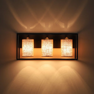 LightFixturesUSA - 3 - light Rectangular Black Frame Linen Wall Sconce - Wall Sconce - 20 in - 