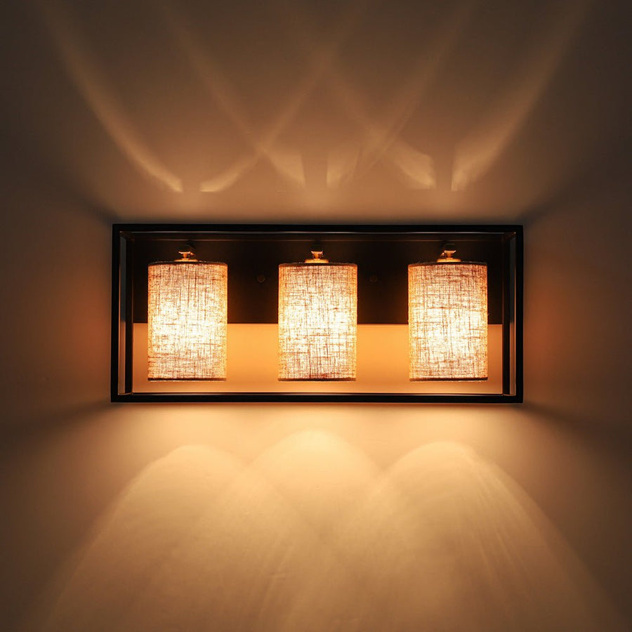 LightFixturesUSA - 3 - light Rectangular Black Frame Linen Wall Sconce - Wall Sconce - 20 in - 