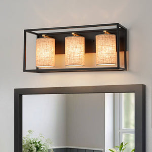 LightFixturesUSA - 3 - light Rectangular Black Frame Linen Wall Sconce - Wall Sconce - 20 in - 