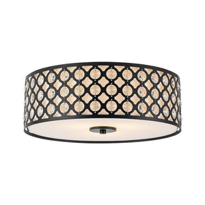 LightFixturesUSA - 3 - Light Round Drum Crystal Accented Fabric Flush Mount - Ceiling Light - Black - 
