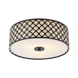 LightFixturesUSA - 3 - Light Round Drum Crystal Accented Fabric Flush Mount - Ceiling Light - Black - 