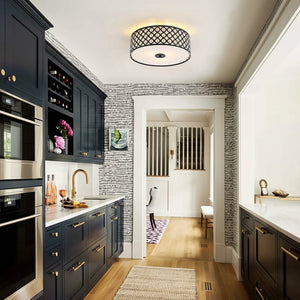 LightFixturesUSA - 3 - Light Round Drum Crystal Accented Fabric Flush Mount - Ceiling Light - Black - 