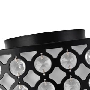 LightFixturesUSA - 3 - Light Round Drum Crystal Accented Fabric Flush Mount - Ceiling Light - Black - 