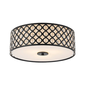 LightFixturesUSA - 3 - Light Round Drum Crystal Accented Fabric Flush Mount - Ceiling Light - Black - 