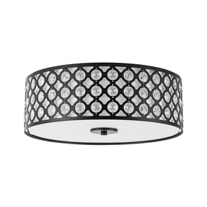 LightFixturesUSA - 3 - Light Round Drum Crystal Accented Fabric Flush Mount - Ceiling Light - Black - 
