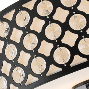 LightFixturesUSA - 3 - Light Round Drum Crystal Accented Fabric Flush Mount - Ceiling Light - Black - 