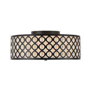 LightFixturesUSA - 3 - Light Round Drum Crystal Accented Fabric Flush Mount - Ceiling Light - Black - 