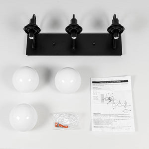 LightFixturesUSA - 3 - Light Shine Opal Glass Globe Bathroom Vanity Wall Sconce - Wall Sconce - Black - 