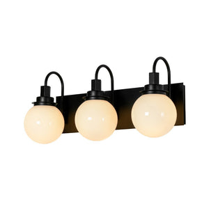 LightFixturesUSA - 3 - Light Shine Opal Glass Globe Bathroom Vanity Wall Sconce - Wall Sconce - Black - 