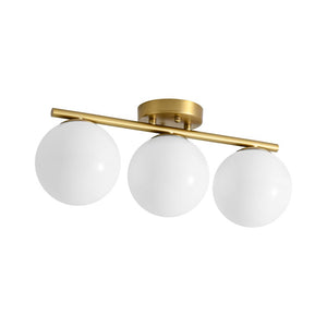 LightFixturesUSA - 3 - Light Shine Opal Glass Globe Linear Semi Flush Mount - Ceiling Light - Brass - 