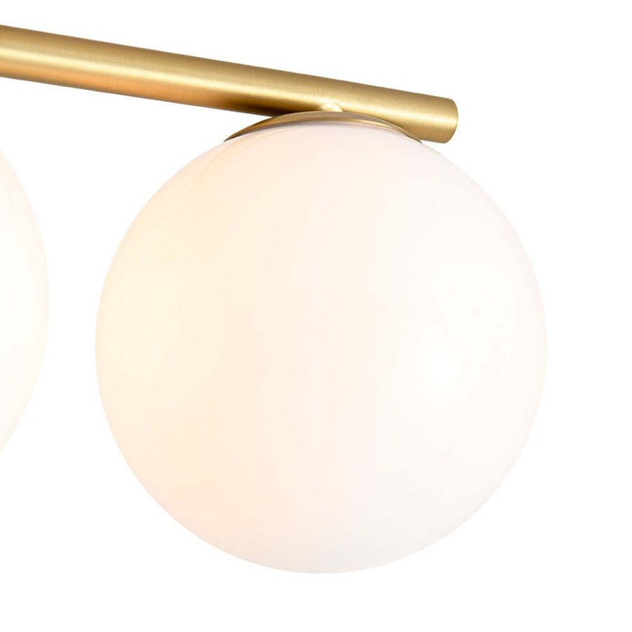 LightFixturesUSA - 3 - Light Shine Opal Glass Globe Linear Semi Flush Mount - Ceiling Light - Brass - 