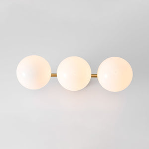 LightFixturesUSA - 3 - Light Shine Opal Glass Globe Linear Semi Flush Mount - Ceiling Light - Brass - 