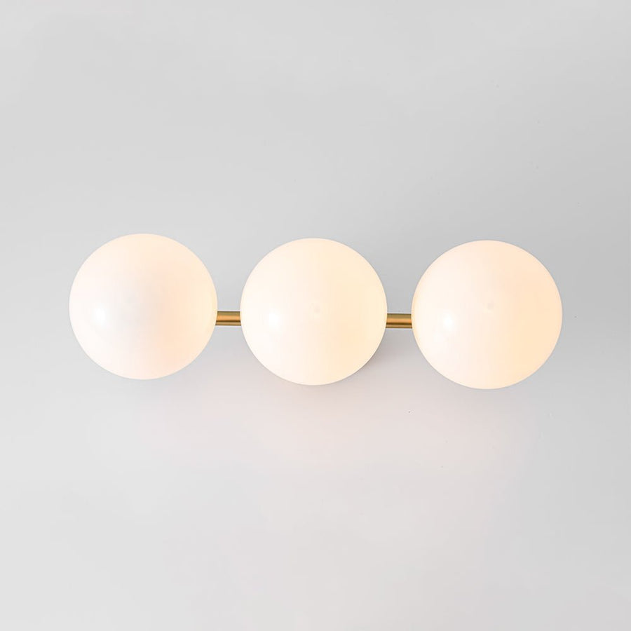 LightFixturesUSA - 3 - Light Shine Opal Glass Globe Linear Semi Flush Mount - Ceiling Light - Brass - 