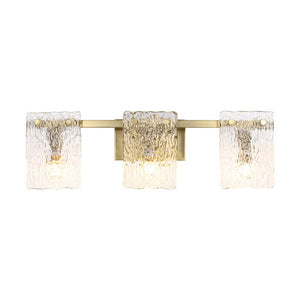 LightFixturesUSA - 3 - Light Water Glass Square Panel Brass Vanity Wall Sconce - Wall Sconce - Brass - 