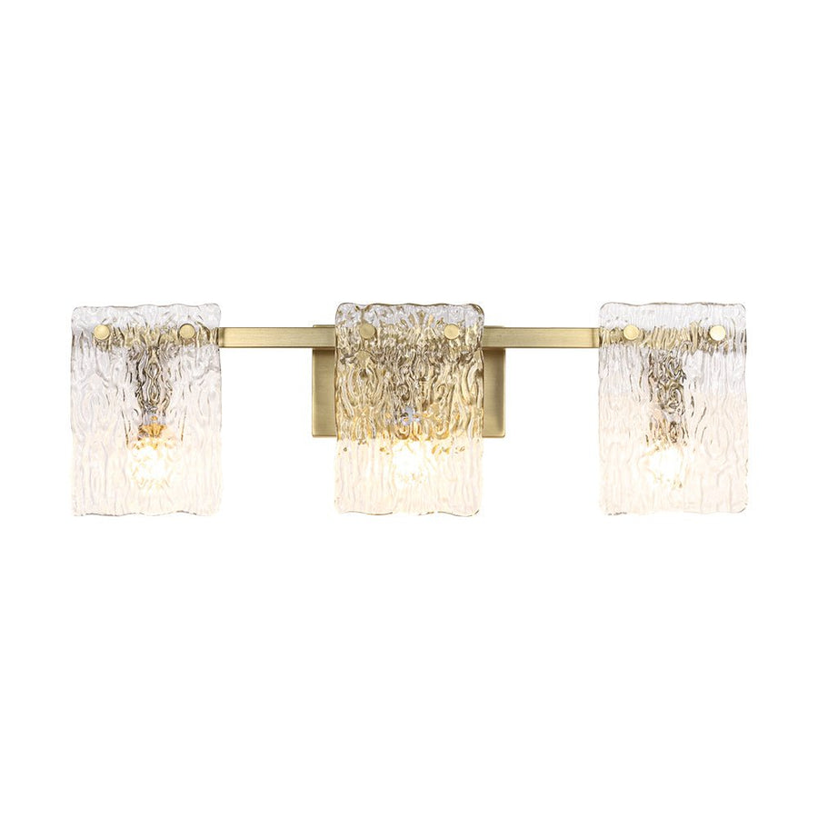 LightFixturesUSA - 3 - Light Water Glass Square Panel Brass Vanity Wall Sconce - Wall Sconce - Brass - 