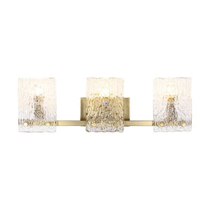 LightFixturesUSA - 3 - Light Water Glass Square Panel Brass Vanity Wall Sconce - Wall Sconce - Brass - 