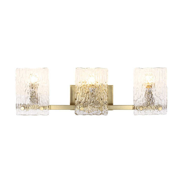 LightFixturesUSA - 3 - Light Water Glass Square Panel Brass Vanity Wall Sconce - Wall Sconce - Brass - 