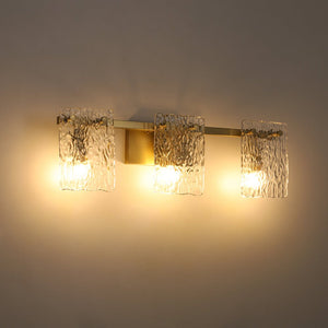 LightFixturesUSA - 3 - Light Water Glass Square Panel Brass Vanity Wall Sconce - Wall Sconce - Brass - 