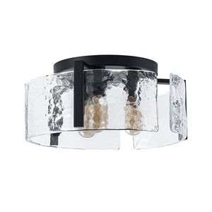 LightFixturesUSA - 3 - Light Water Textured Glass Drum Cage Semi Flush Mount - Ceiling Light - Black - 
