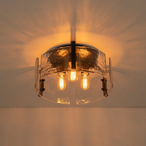 LightFixturesUSA - 3 - Light Water Textured Glass Drum Cage Semi Flush Mount - Ceiling Light - Black - 