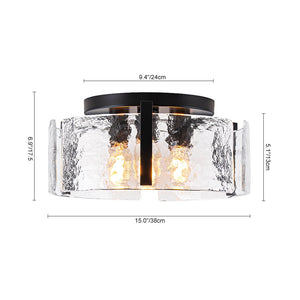 LightFixturesUSA - 3 - Light Water Textured Glass Drum Cage Semi Flush Mount - Ceiling Light - Black - 